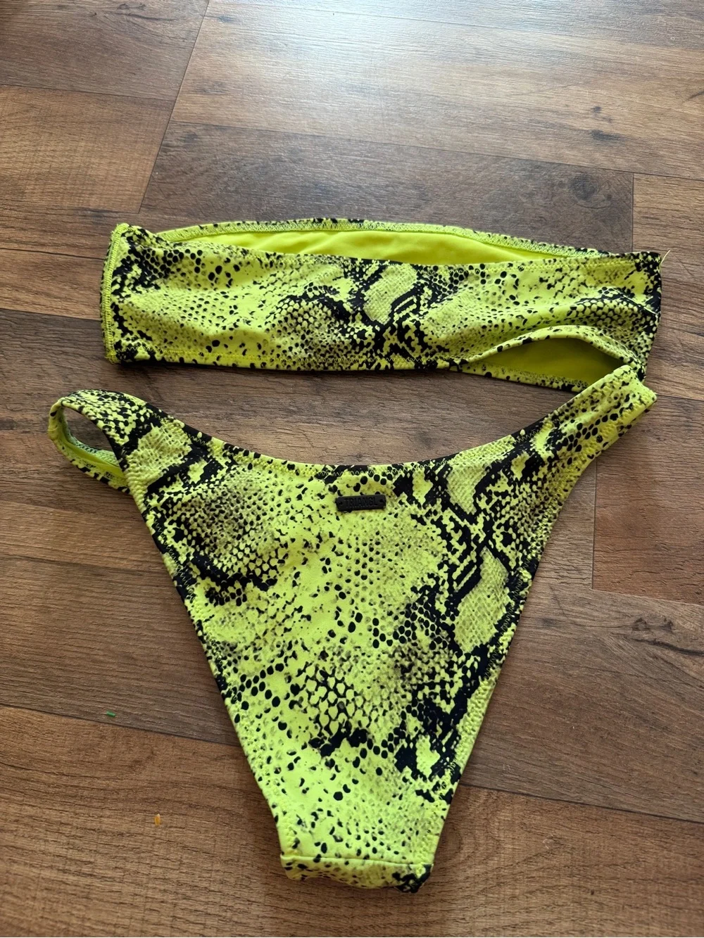 triangl swimwear Neon Yellow & Black Snake-Trim Bikini